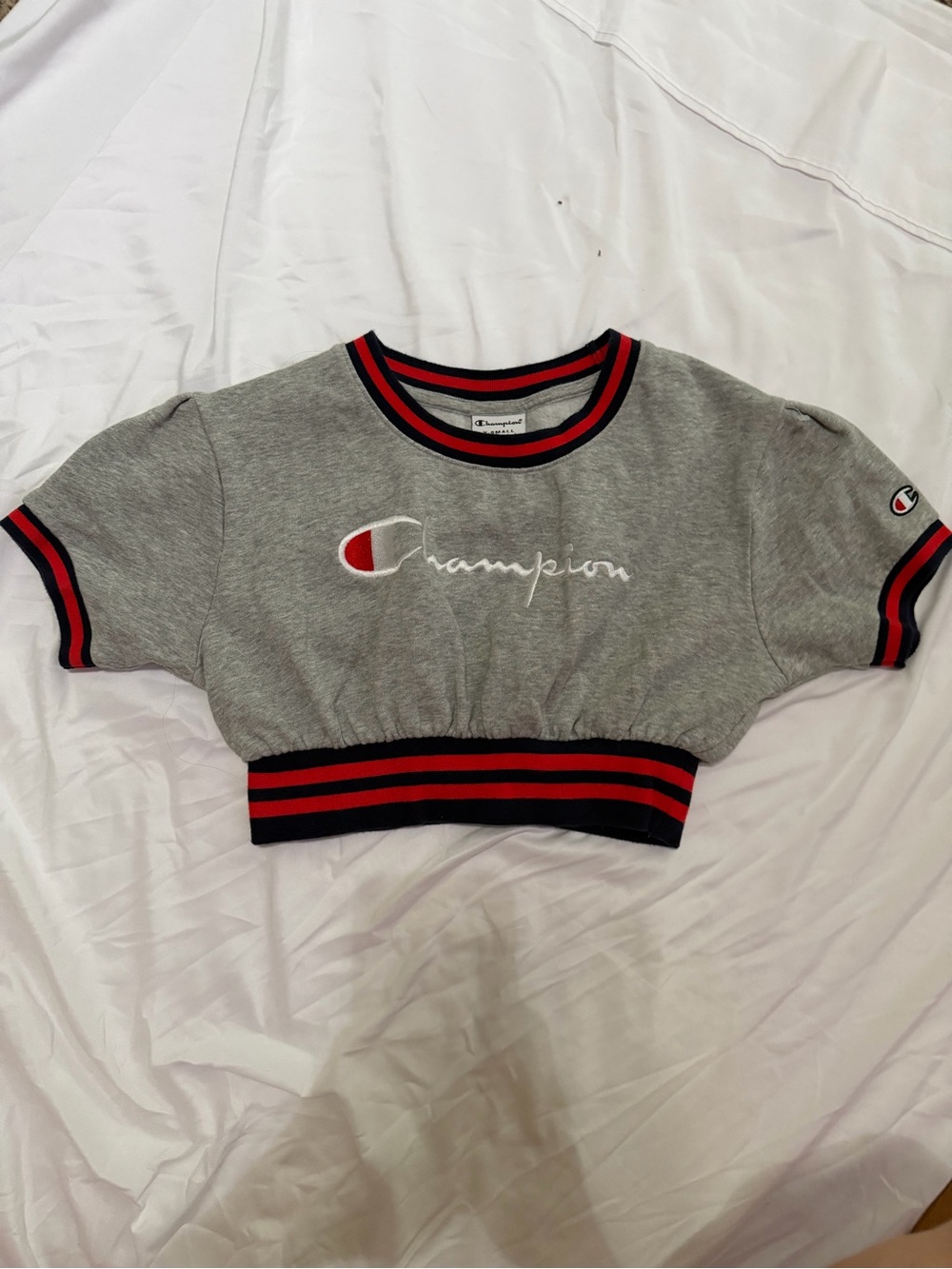 Champion Heather Gray Pullover with Red & Navy Ribbed Trim